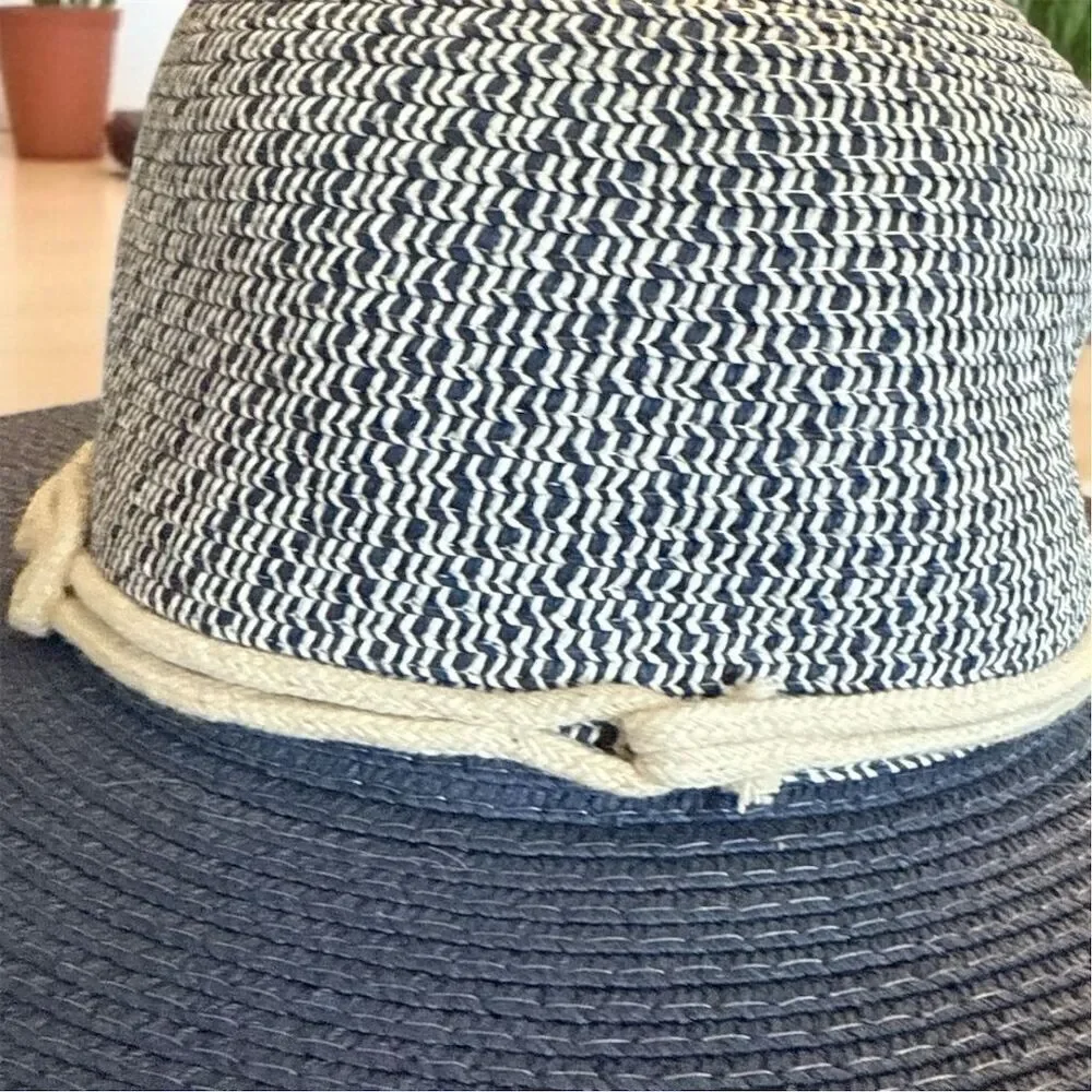 Vintage Magid Wide Brim Navy Blue Ivory Sun Protection Hat